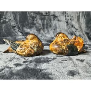 Vintage Japan Otagiri Ceramic Bird Figurine set of 2 MCM Brown Glaze